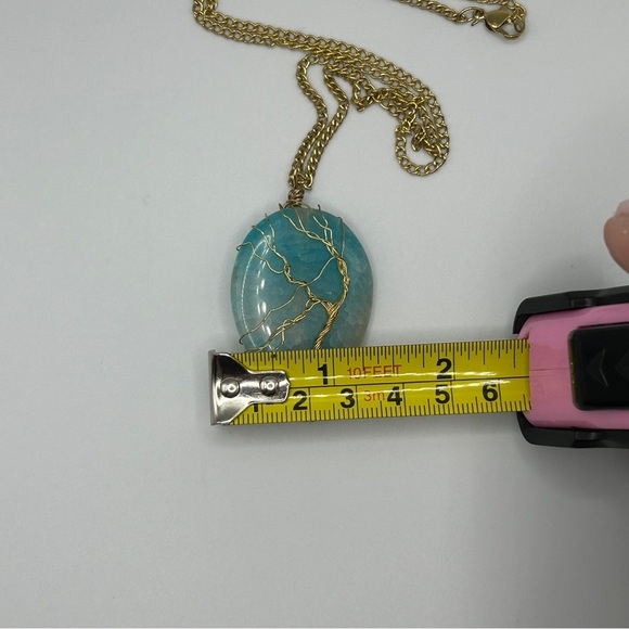 Artisan Crafted Natural Stone Gold Tone Pendant Necklace - Picture 6 of 6